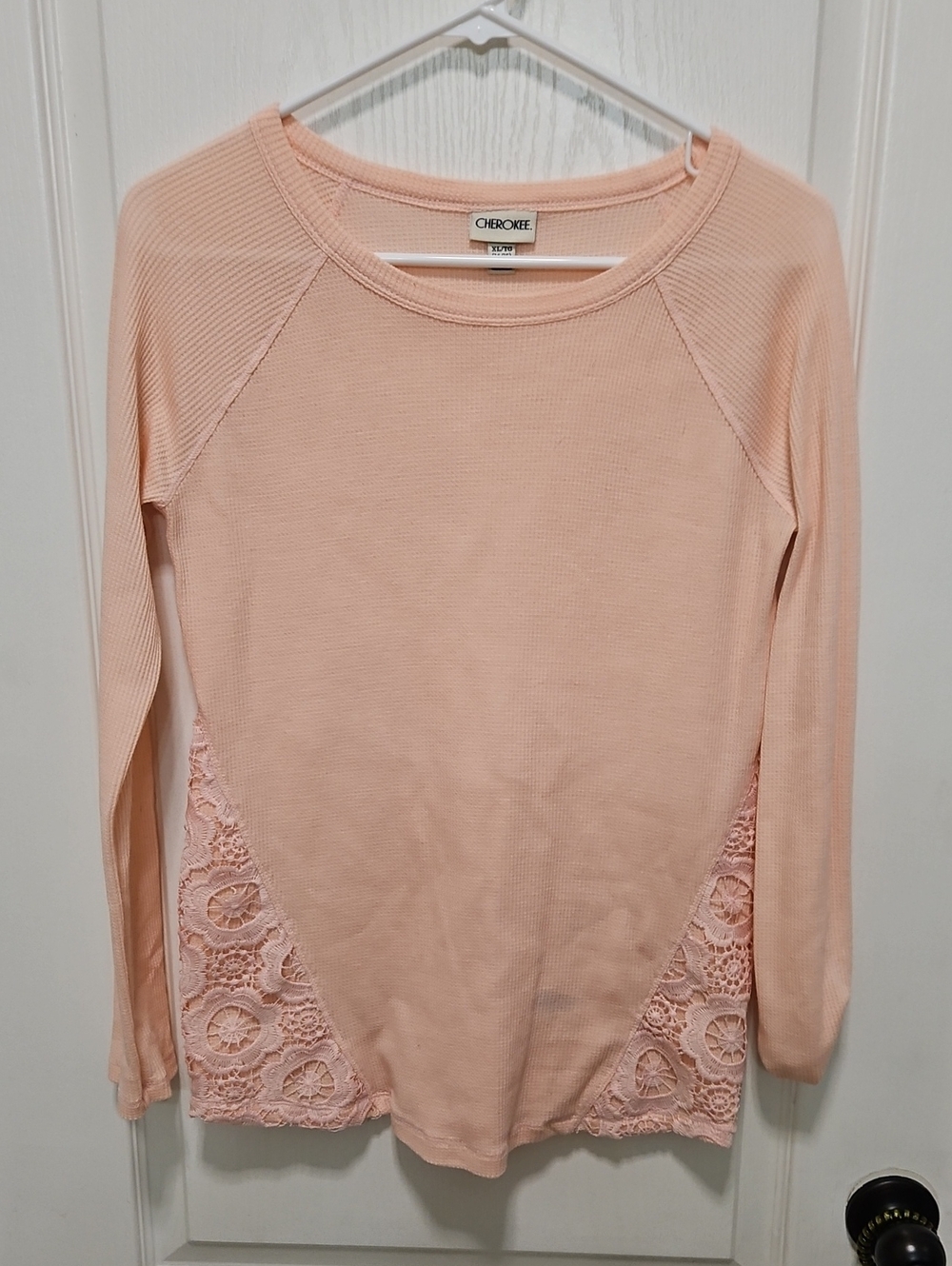 Cherokee Peach Long Sleeve Lace Panel Top